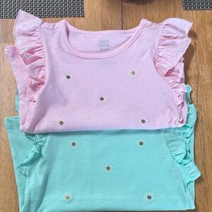 Falls Creek Pink & Mint Ruffle Sleeve Daisy Tank Tops